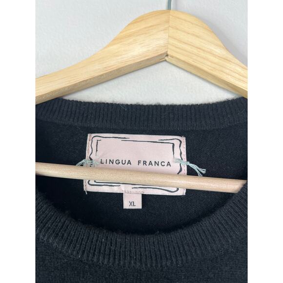 NEW Lingua Franca Cashmere Short Sleeve Pullover Embroidered Top Black Size: XL - Picture 3 of 5